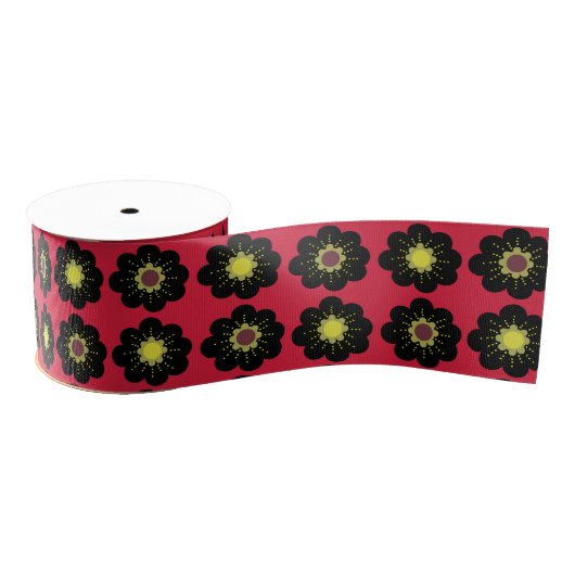 Skandinavische Blume Schwarz Rot Ripsband (Spule)