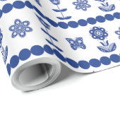 Skandinavische Blumen und Schmetterlingsmuster Geschenkpapier (Rolleneckpunkt)