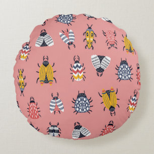 Skandinavische Bugs Beetles Childish Muster Rundes Kissen