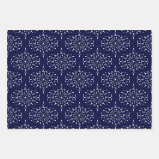 Skandinavische Ditsy Winter Navy & Gold Retro Ogee Geschenkpapier Set (Vorderseite)