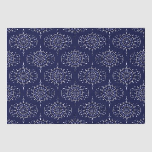 Skandinavische Ditsy Winter Navy & Gold Retro Ogee Seidenpapier (Vorderseite)