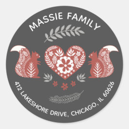 Skandinavische Eichhörnchen mit Herzadresse Runder Aufkleber