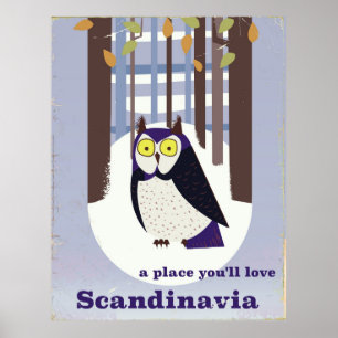 Skandinavische Eule im Vintage-Waldposter Poster