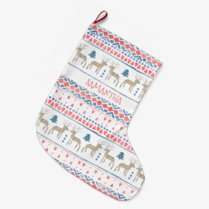 Skandinavische Fairisle Personalisiert Großer Weihnachtsstrumpf