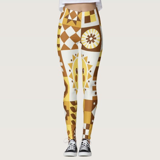 Skandinavische Flora: Abstrakte Vintage Karte. Leggings (Vorderseite)