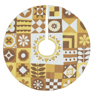 Skandinavische Flora: Abstrakte Vintage Karte. Polyester Weihnachtsbaumdecke