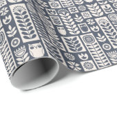 Skandinavische Flora: Weiß, blau, Minimalistisch. Geschenkpapier (Rolleneckpunkt)