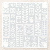 Skandinavische Flora: Weiß, blau, Minimalistisch. Glasuntersetzer (Rückseite)