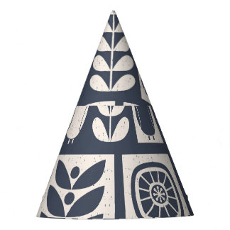 Skandinavische Flora: Weiß, blau, Minimalistisch. Partyhütchen