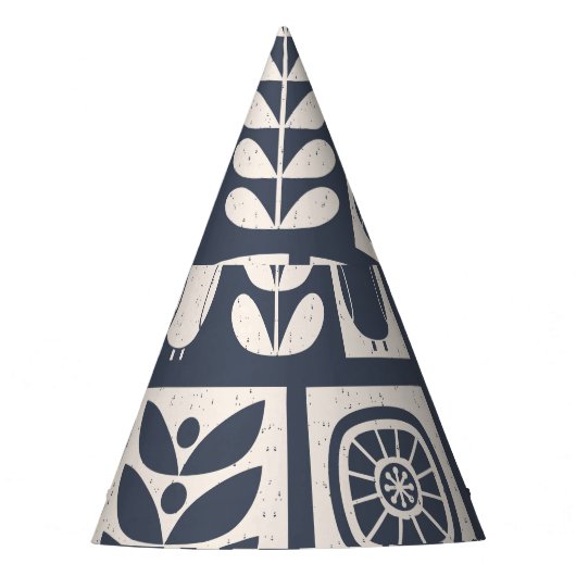 Skandinavische Flora: Weiß, blau, Minimalistisch. Partyhütchen (Vorderseite)