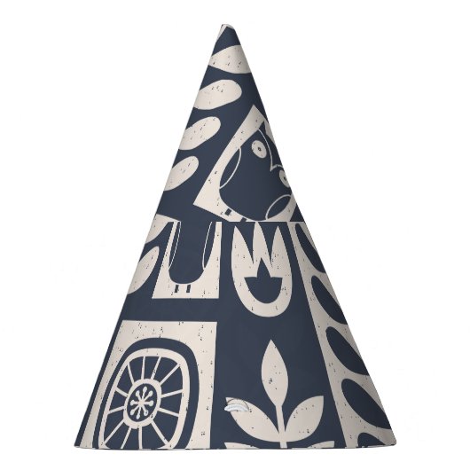 Skandinavische Flora: Weiß, blau, Minimalistisch. Partyhütchen (Rechts)