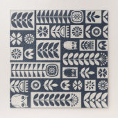 Skandinavische Flora: Weiß, blau, Minimalistisch. Puzzle (Horizontal)