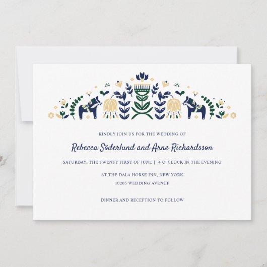 Skandinavische Folk Art Dala Blume CUSTOM V2 Einladung (Vorderseite)