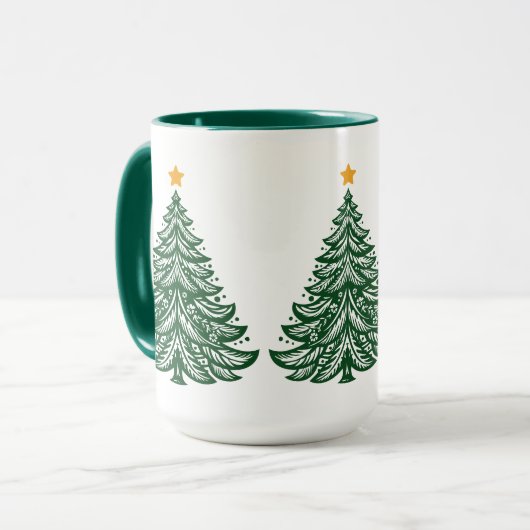 Skandinavische Folk Art Grüner Weihnachtsbaum Kaff Tasse (Vorderseite Links)