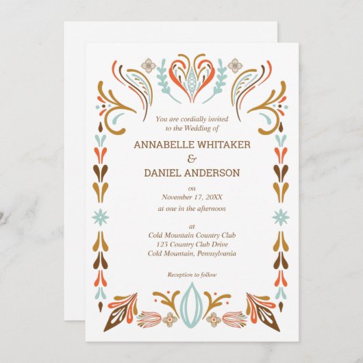 Skandinavische Folk Art Herbst Farben Hochzeit Inv Einladung (Vorne/Hinten)