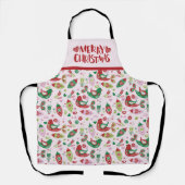 Skandinavische Folk Art Pink & Red Frohe Weihnacht Schürze (Vorderseite)