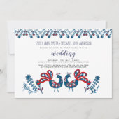 Skandinavische Folk Art WEDING Einladung Vögel (Vorderseite)