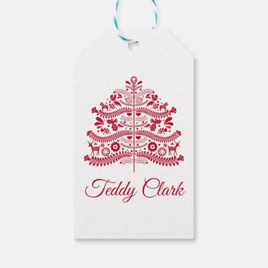 Skandinavische Folk Kunst Nordic Christmas Tree Geschenkanhänger (Rückseite)