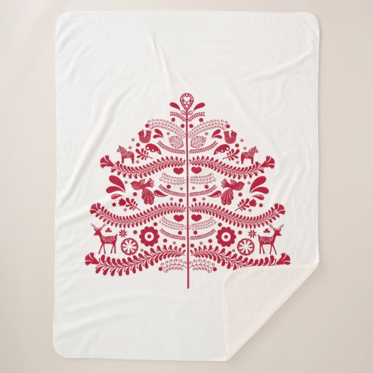 Skandinavische Folk Kunst Nordic Christmas Tree Sherpadecke (Vorderseite)
