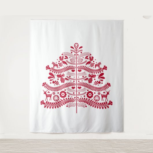 Skandinavische Folk Kunst Nordic Christmas Tree Wandteppich (Vorderseite)