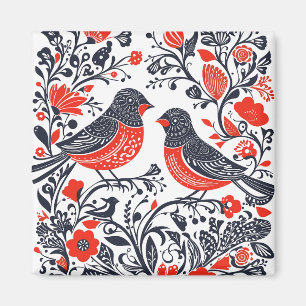 Skandinavische Folklore Art Birds Lino Schnitt Des Magnet