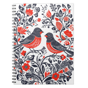 Skandinavische Folklore Art Birds Lino Schnitt Des Notizblock