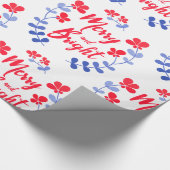 Skandinavische Folklore Art Blue and Red Blume Geschenkpapier (Ecke)