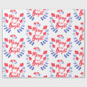 Skandinavische Folklore Art Blue and Red Blume Geschenkpapier (Flach)