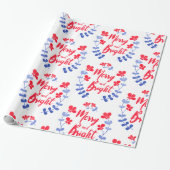 Skandinavische Folklore Art Blue and Red Blume Geschenkpapier (Ungerollt)