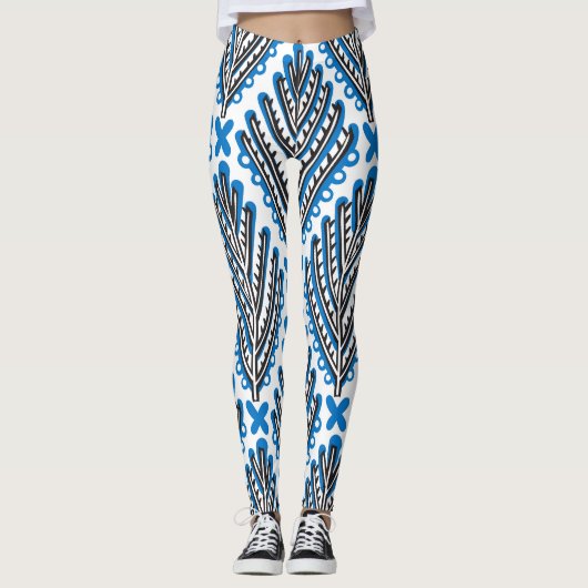 Skandinavische Folklorekunst: Blumenrostdesign Leggings (Vorderseite)