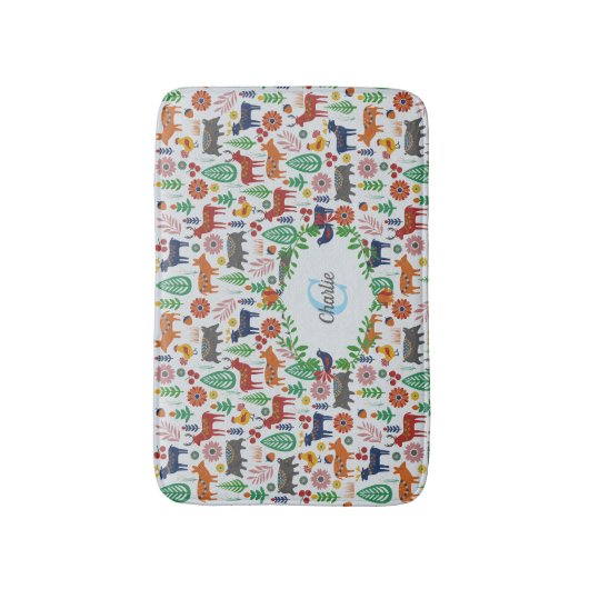 Skandinavische Folklorekunst Monogram Muster Boho Badematte (Vorderseite Vertikal)