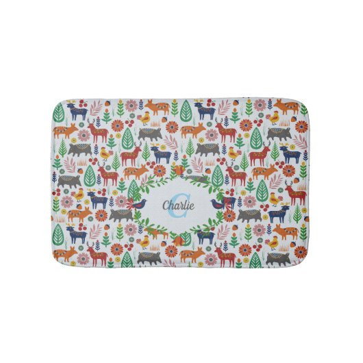 Skandinavische Folklorekunst Monogram Muster Boho  Badematte (Vorderseite)