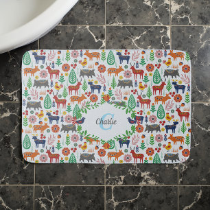 Skandinavische Folklorekunst Monogram Muster Boho Badematte