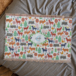 Skandinavische Folklorekunst Monogram Muster Boho Decke