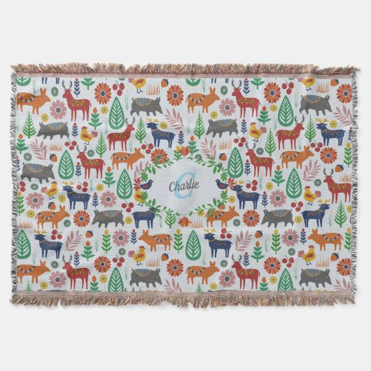 Skandinavische Folklorekunst Monogram Muster Boho Decke (Vorderseite)