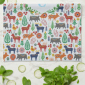 Skandinavische Folklorekunst Monogram Muster Boho  Geschirrtuch (Gefaltet)