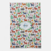 Skandinavische Folklorekunst Monogram Muster Boho  Geschirrtuch (Vertikal)