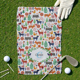 Skandinavische Folklorekunst Monogram Muster Boho  Golfhandtuch
