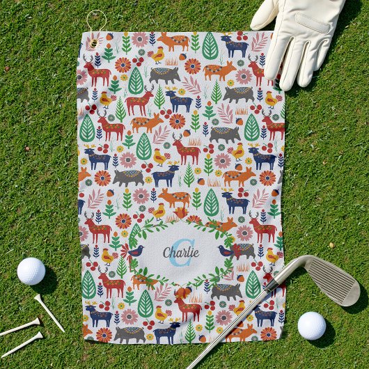 Skandinavische Folklorekunst Monogram Muster Boho  Golfhandtuch
