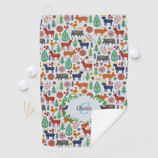 Skandinavische Folklorekunst Monogram Muster Boho Golfhandtuch (Insitu)