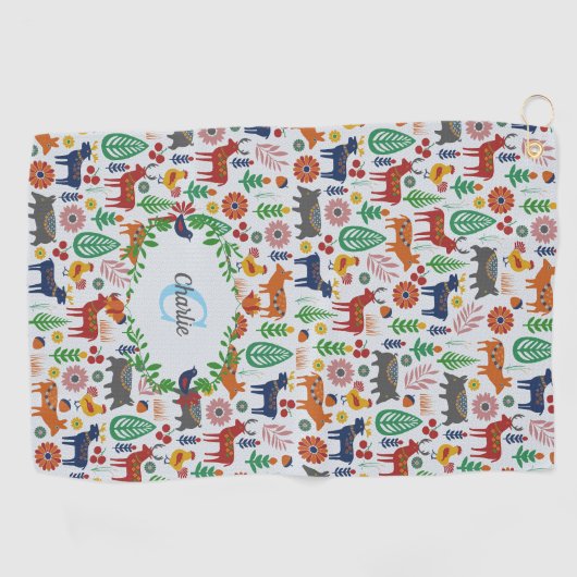 Skandinavische Folklorekunst Monogram Muster Boho  Golfhandtuch (Horizontal)