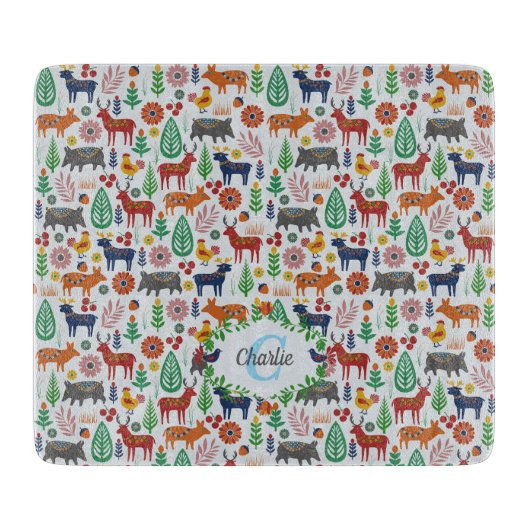 Skandinavische Folklorekunst Monogram Muster Boho  Schneidebrett (Vorderseite)