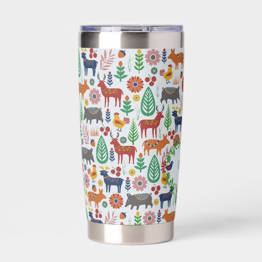 Skandinavische Folklorekunst Monogram Muster Boho Thermobecher (Vorderseite)