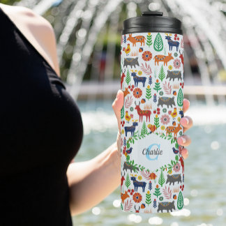 Skandinavische Folklorekunst Monogram Muster Boho Thermosbecher