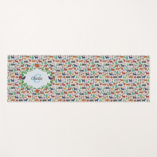 Skandinavische Folklorekunst Monogram Muster Boho  Yogamatte (Vorderseite (Horizontal))