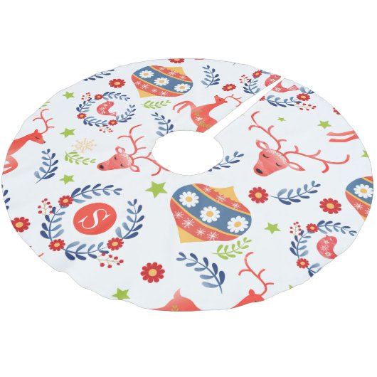 Skandinavische Folklorekunst Monogram Weihnachten Polyester Weihnachtsbaumdecke (Schrägansicht)