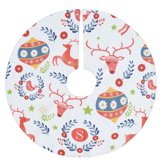 Skandinavische Folklorekunst Monogram Weihnachten Polyester Weihnachtsbaumdecke (Vorderseite)