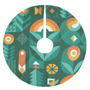 Skandinavische Geometrie, Vintages Landwirtschafts Polyester Weihnachtsbaumdecke