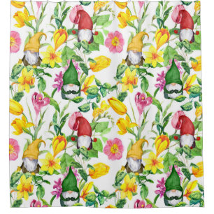 Skandinavische Gnome: Frühlingsblumenfarbe. Duschvorhang