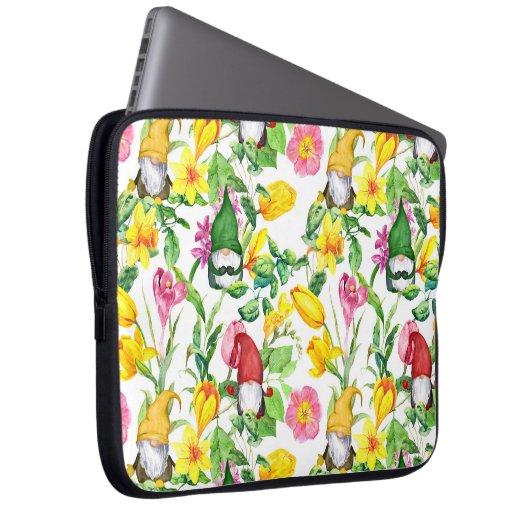 Skandinavische Gnome: Frühlingsblumenfarbe. Laptopschutzhülle (Vorne Rechts)